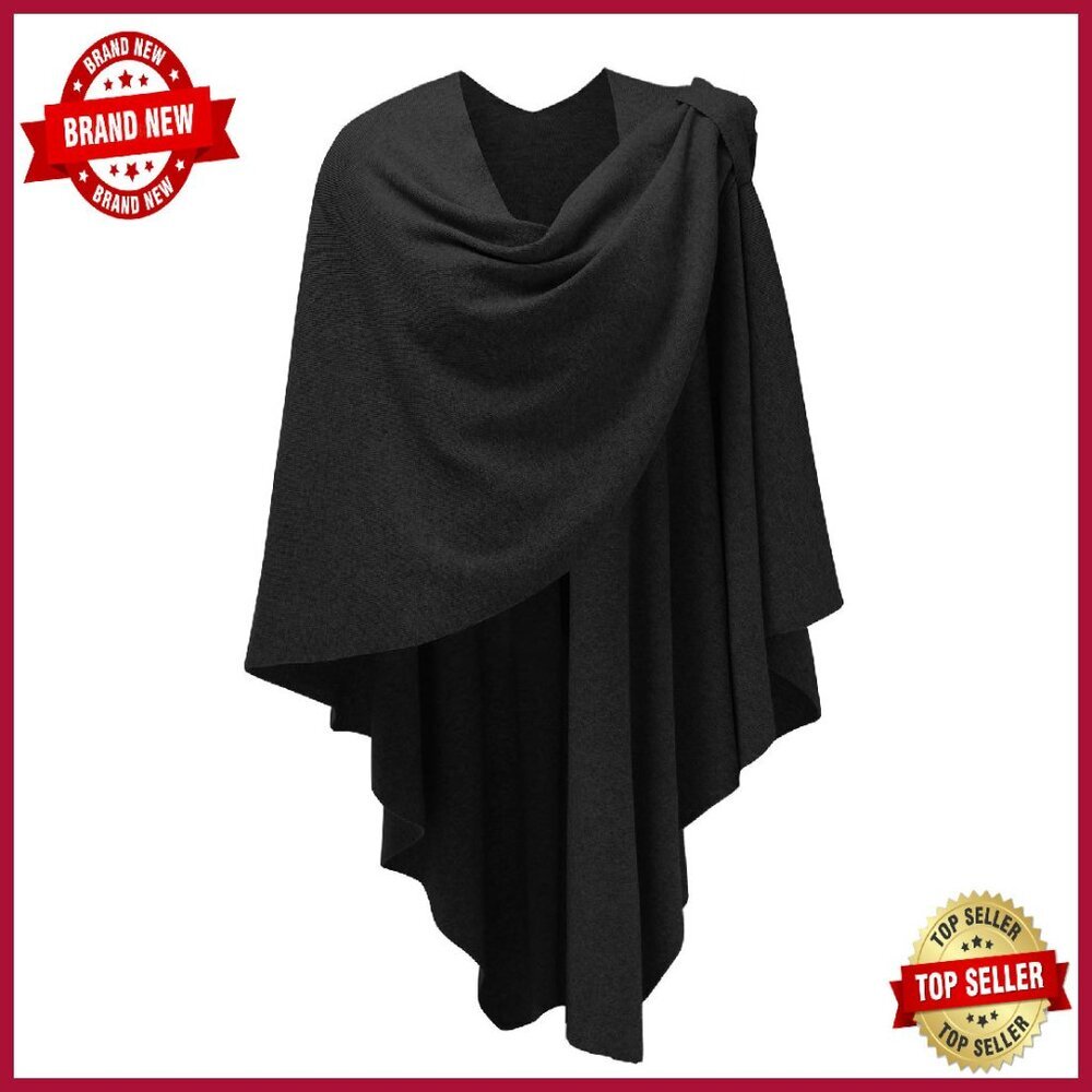 Large Cross Front Poncho Sweater Wrap Shawl Cape Topper Knit